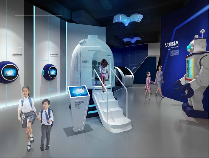 小朋友體驗AR機(jī)器人和航天飛行器